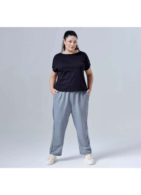 Basicamente - Calça Reta Moletom Tech Impermeável Contraste Plus Feminina Mescla Escuro