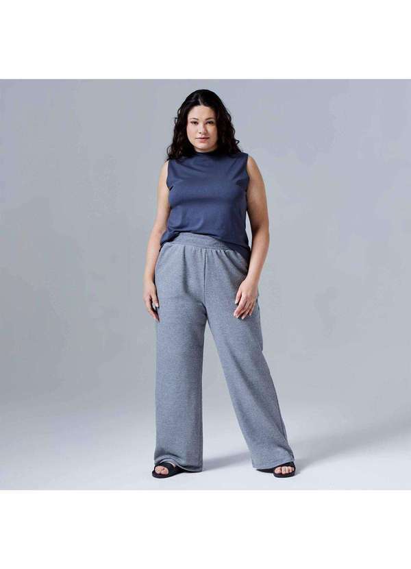 Basicamente - Calça Wide Moletom Tech Impermeável Plus Mescla Escuro