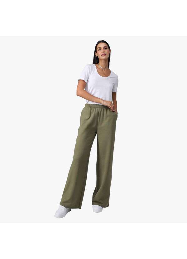 Basicamente - Calça Wide Impermeável Tech Verde Militar