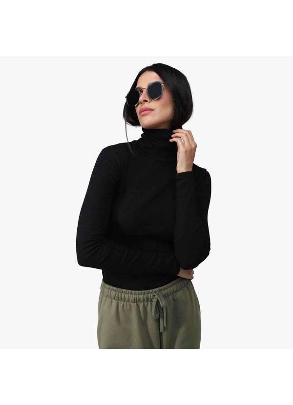 Basicamente - Blusa Feminina Anti Odor Gola Rolê Preto
