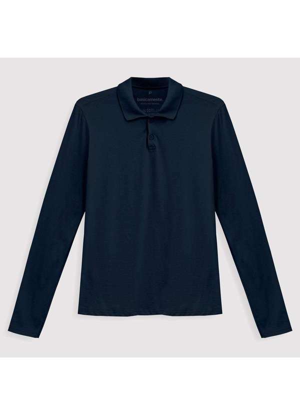 Basicamente - Camisa Polo Manga Longa Feminina Azul Marinho
