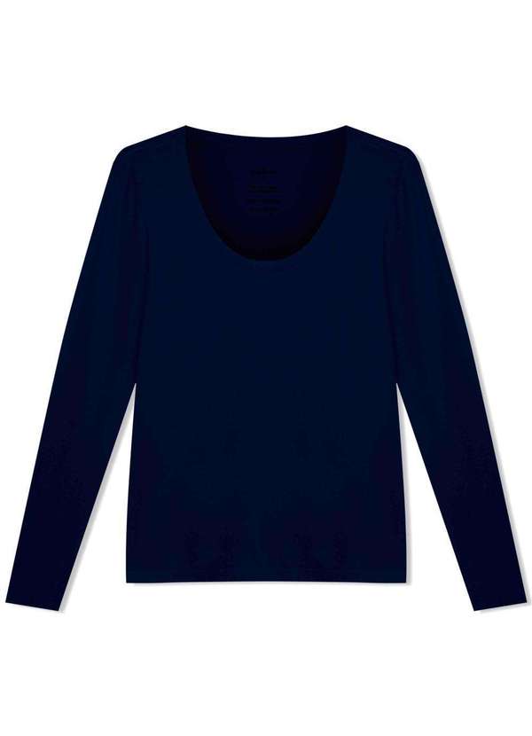 Basicamente - Camiseta Modal Gola U Manga Longa Feminina Azul Marinho