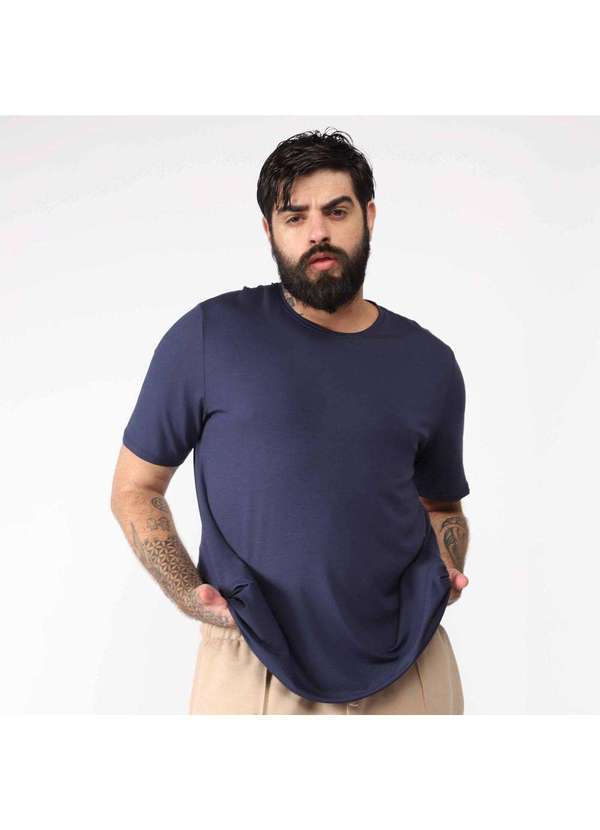 Basicamente - Camiseta Masculina Plus Modal Tech Azul Marinho