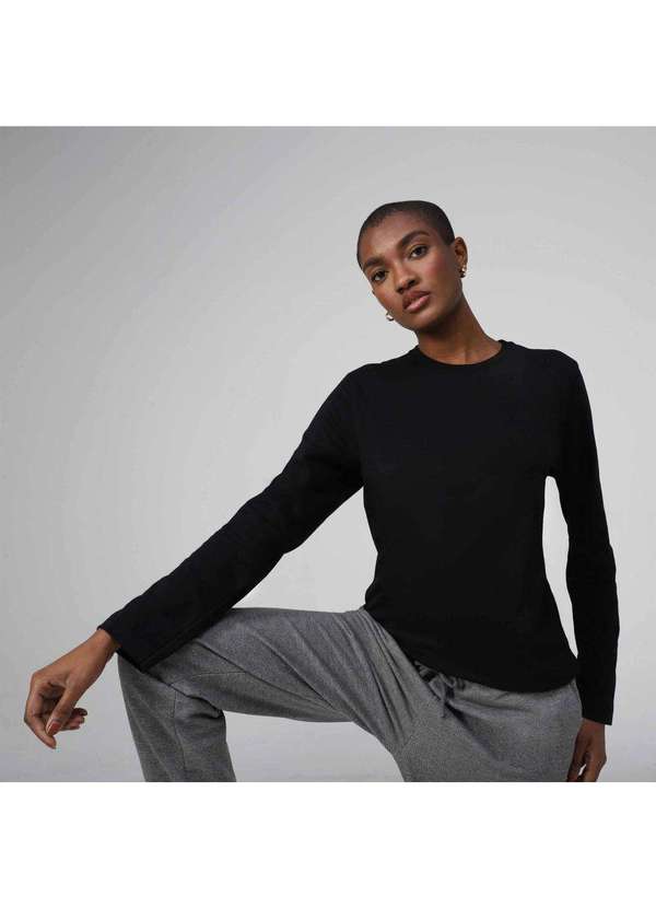 Basicamente - Camiseta Feminina Manga Longa Uv Preto