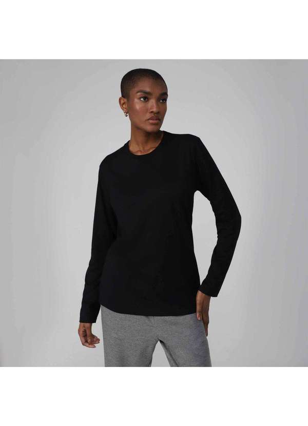 Basicamente - Camiseta Feminina Manga Longa Uv Preto 2