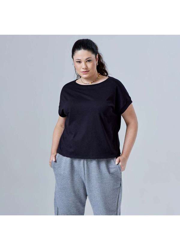 Basicamente - Blusa Tech Air Recorte Plus Feminina Preto