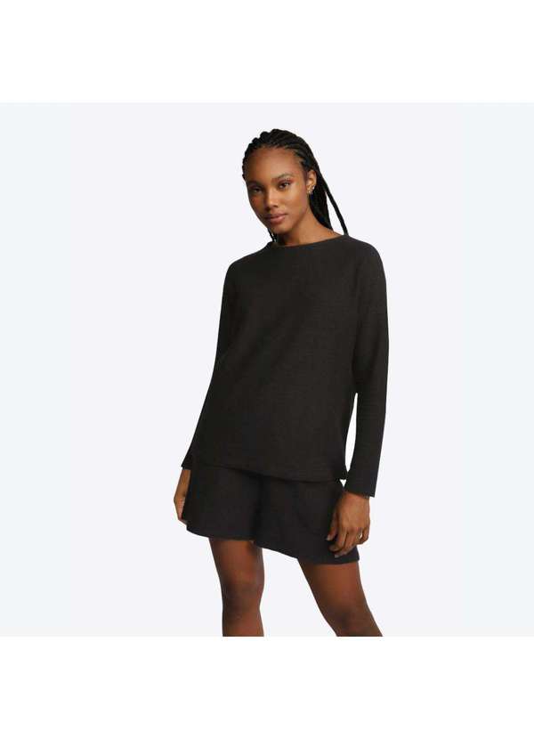 Basicamente - Blusão Algodão Desfibrado Linho Feminino Preto