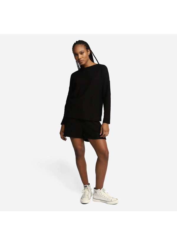 Basicamente - Blusão Algodão Desfibrado Linho Feminino Preto 2