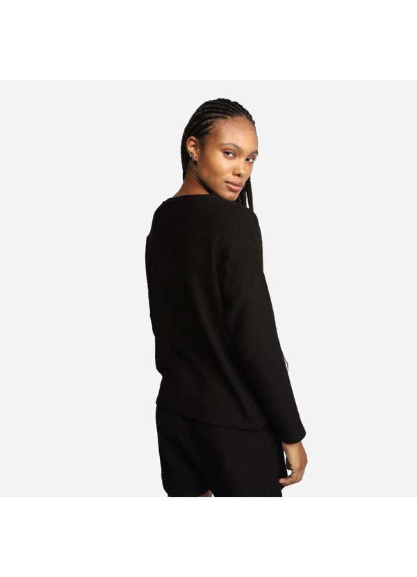 Basicamente - Blusão Algodão Desfibrado Linho Feminino Preto 4