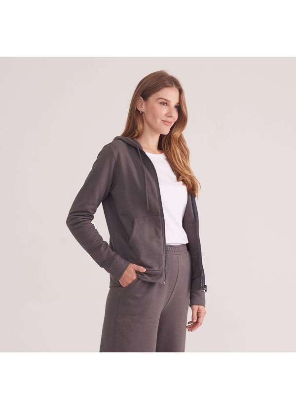 Basicamente - Jaqueta de Moletom com Zíper e Capuz Feminina Cinza Ardósia 4