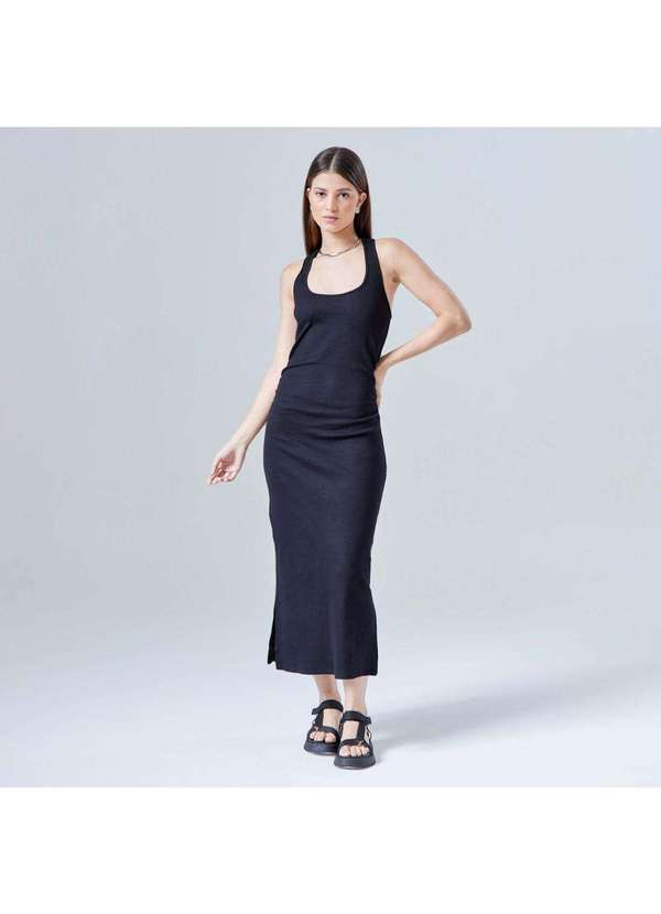 Basicamente - Vestido Midi Ribana Tech Anti Odor Preto
