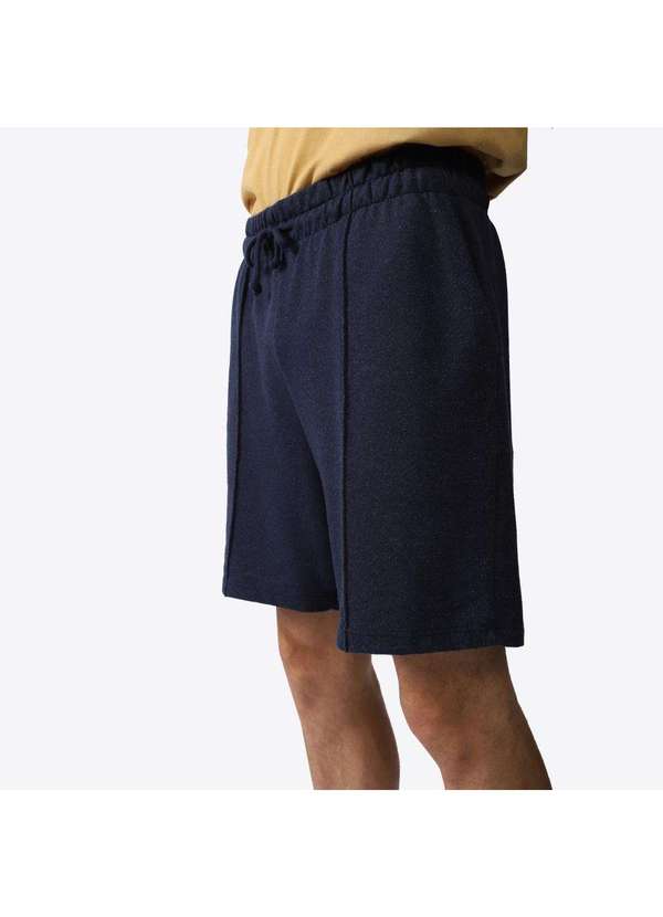 Basicamente - Bermuda Moletom Desfibrado Friso Masculina Azul Marinho 4