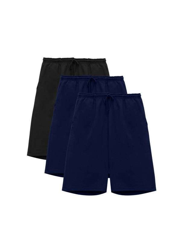 Basicamente - Kit 3 Bermudas de Moletom Masculina a Preto