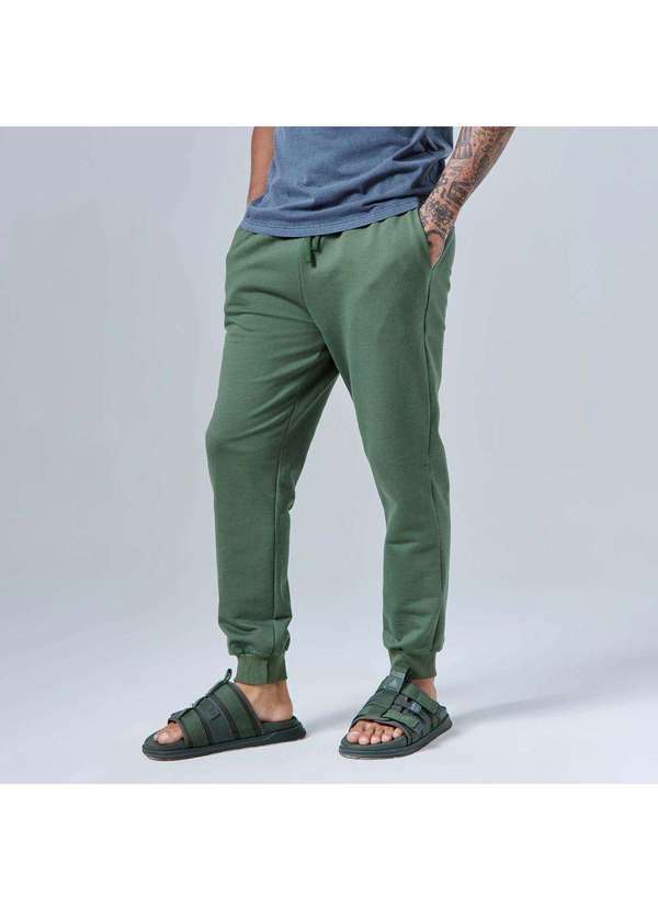 Basicamente - Calça Jogger Moletom Tech Impermeável Verde Figo