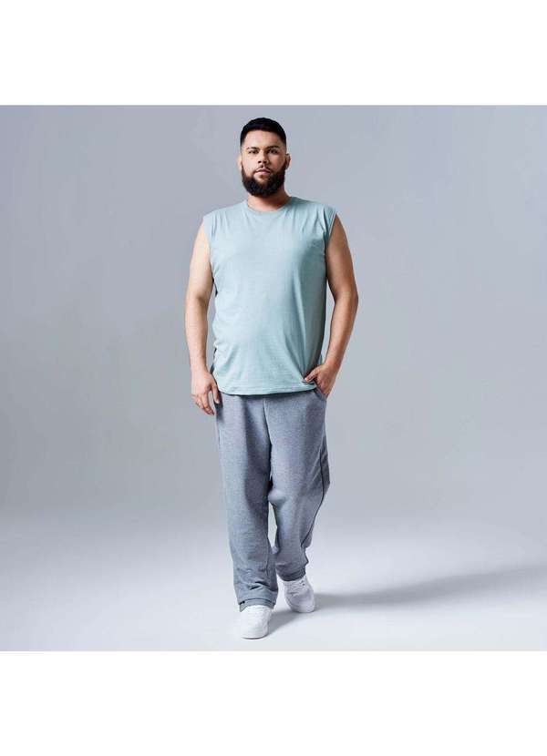 Basicamente - Calça Reta Moletom Tech Impermeável Contraste Plus Masculina Mescla Escuro