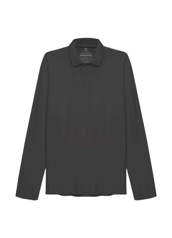 Basicamente - Camisa Polo Manga Longa Masculina Cinza Ardósia 2