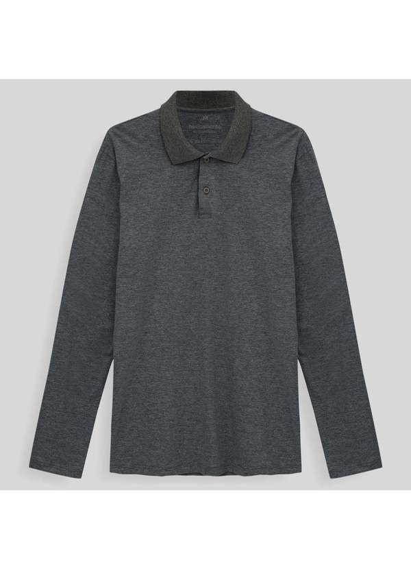 Basicamente - Camisa Polo Manga Longa Masculina Mescla Escuro