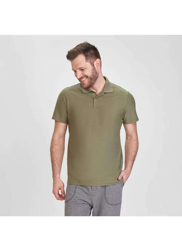 Basicamente - Camisa Polo Texturizada Masculina Verde Militar