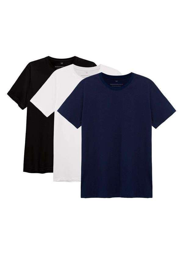 Basicamente - Kit 3 Camisetas Masculinas Modal Tech Branco Preto Azul Marinho