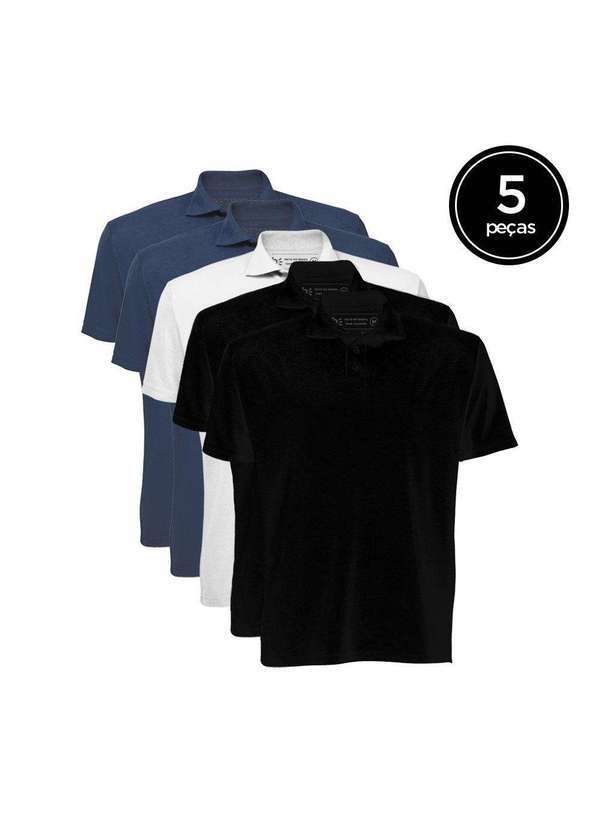 Basicamente - Kit de 5 Camisas Polo Masculinas de Várias Cores Azul