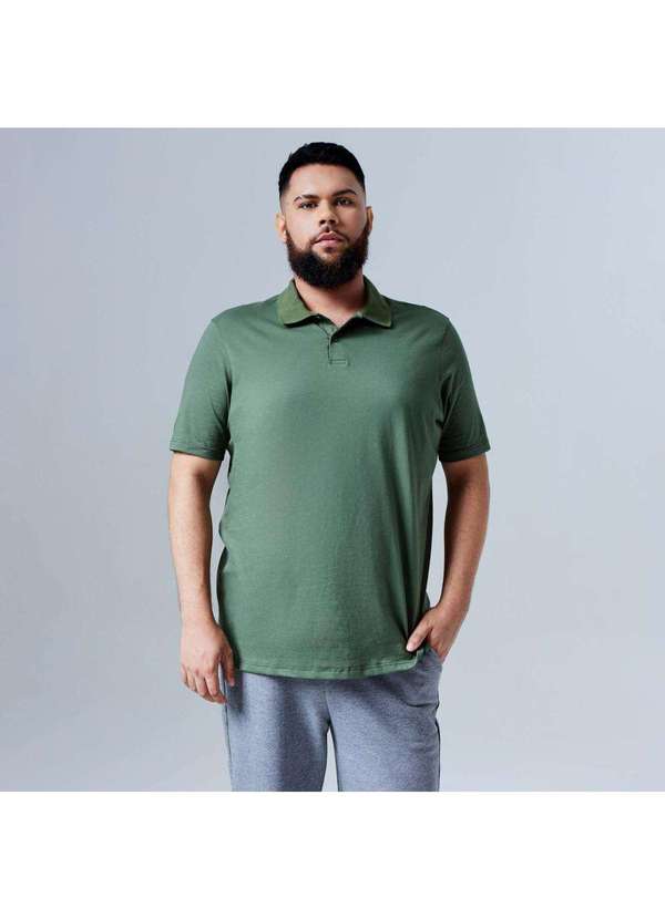 Basicamente - Camisa Polo Masculina Plus Anti Odor Tech Verde Figo