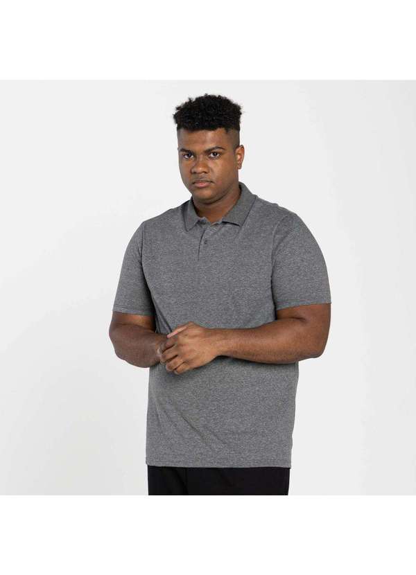 Basicamente - Camisa Polo Masculina Plus Anti Odor Tech Mescla Escuro