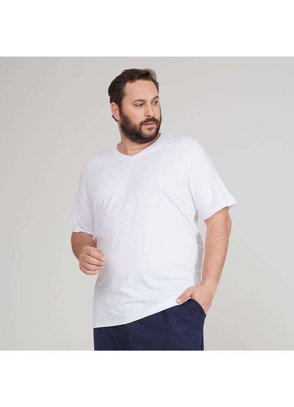Basicamente - Camiseta Masculina Plus Anti Odor Gola V Branco