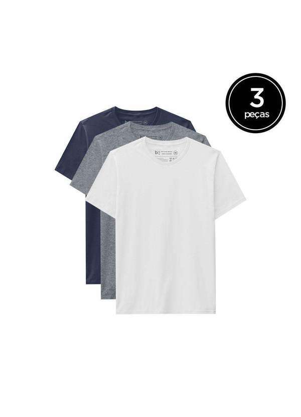 Basicamente - Kit de 3 Camisetas Básicas de Várias Cores Branco