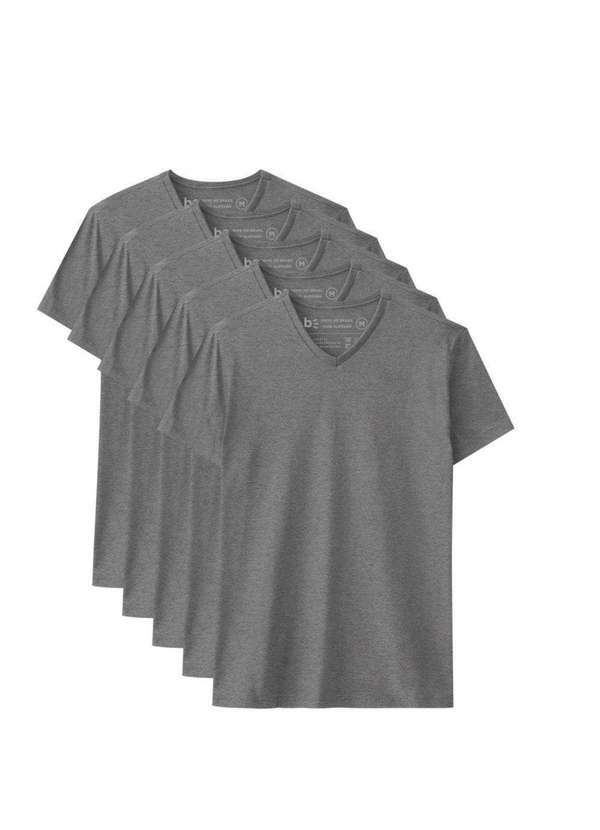 Basicamente - Kit de 5 Camisetas Básicas Gola V Cinza