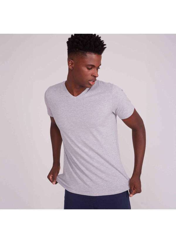 Basicamente - Camiseta Masculina Anti Odor Gola V Tech Mescla Claro