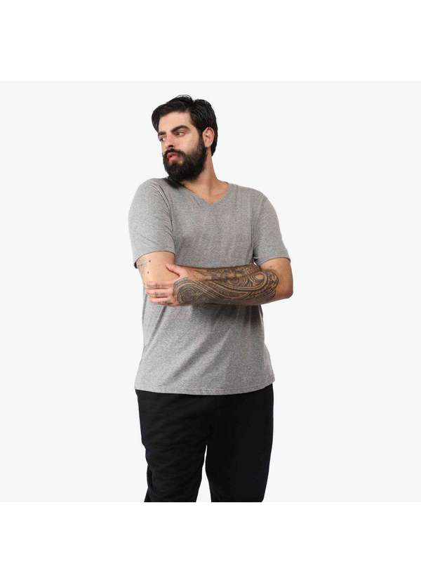 Basicamente - Camiseta Masculina Plus Anti Odor Gola V Mescla Claro