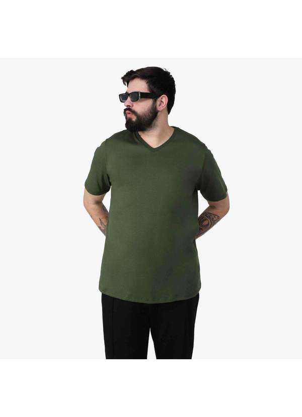 Basicamente - Camiseta Masculina Plus Anti Odor Gola V Verde Selva