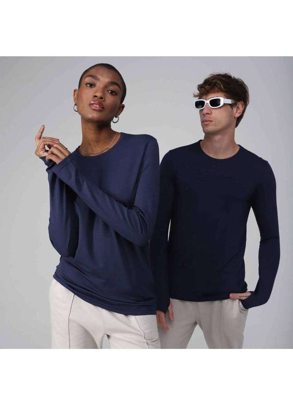 Basicamente - Camiseta Modal Manga Longa Tech Azul Marinho