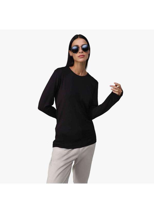 Basicamente - Camiseta Modal Manga Longa Tech Preto