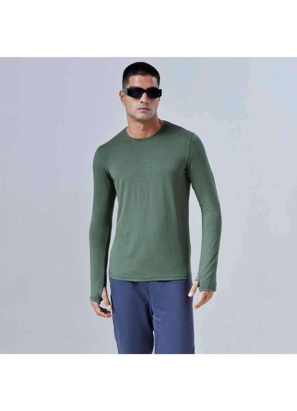 Basicamente - Camiseta Modal Manga Longa Tech Verde Figo