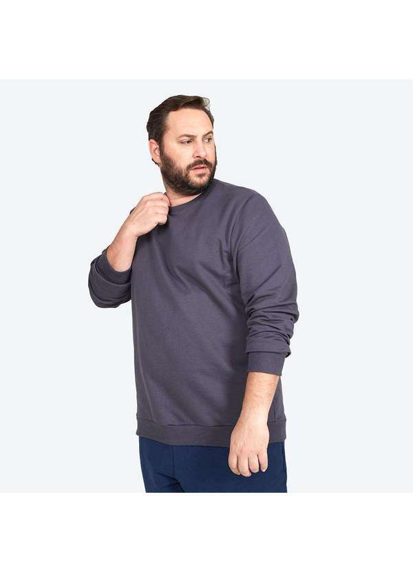 Basicamente - Blusa Moletom Felpa Plus Size Masculina Chumbo