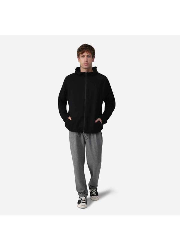 Basicamente - Jaqueta Moletom Tech Impermeável Regulável Masculina Preto