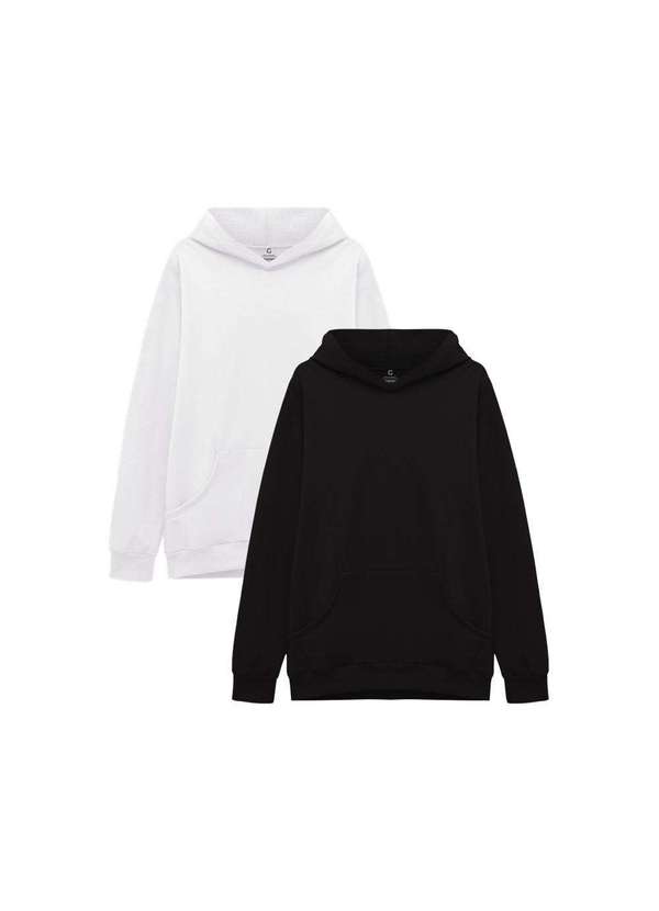 Basicamente - Kit 2 Blusões de Moletom com Bolso e Capuz Masculino a Branco