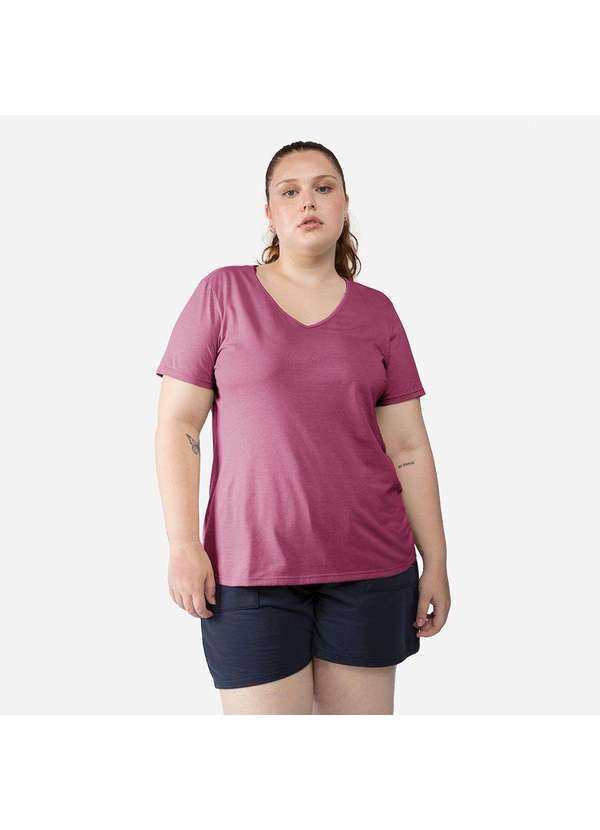 Basicamente - Camiseta Babylook Algodão Premium Gola V Plus Size Feminina Roxo Purpura