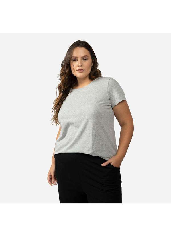 Basicamente - Camiseta Básica Plus Size Feminina Mescla Claro
