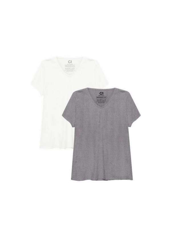 Basicamente - Kit 2 Camisetas Gola V Super Feminina Branco