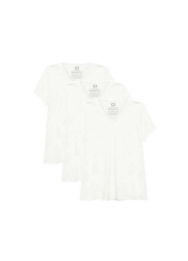 Basicamente - Kit 3 Camisetas Gola V Super Feminina Branco