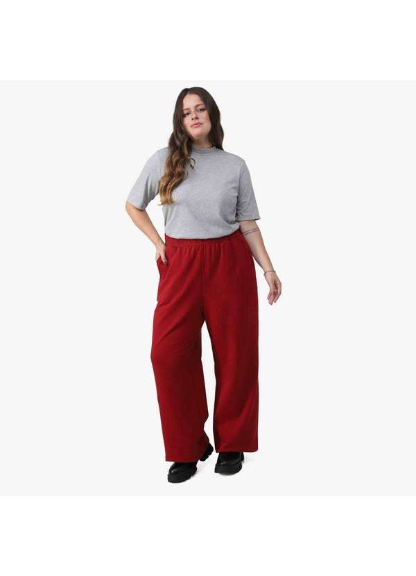 Basicamente - Calça Moleton Plus Wide Impermeável Vermelho Escarlate