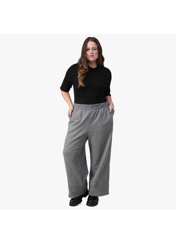 Basicamente - Calça Moleton Plus Wide Impermeável Mescla Escuro