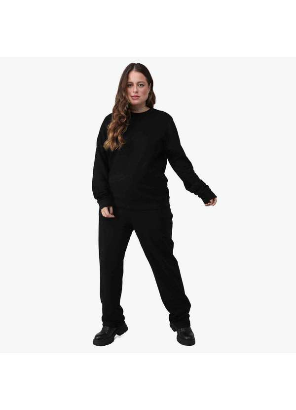 Basicamente - Blusão Tech Impermeável Moletom Flanelado Plus Feminino Preto