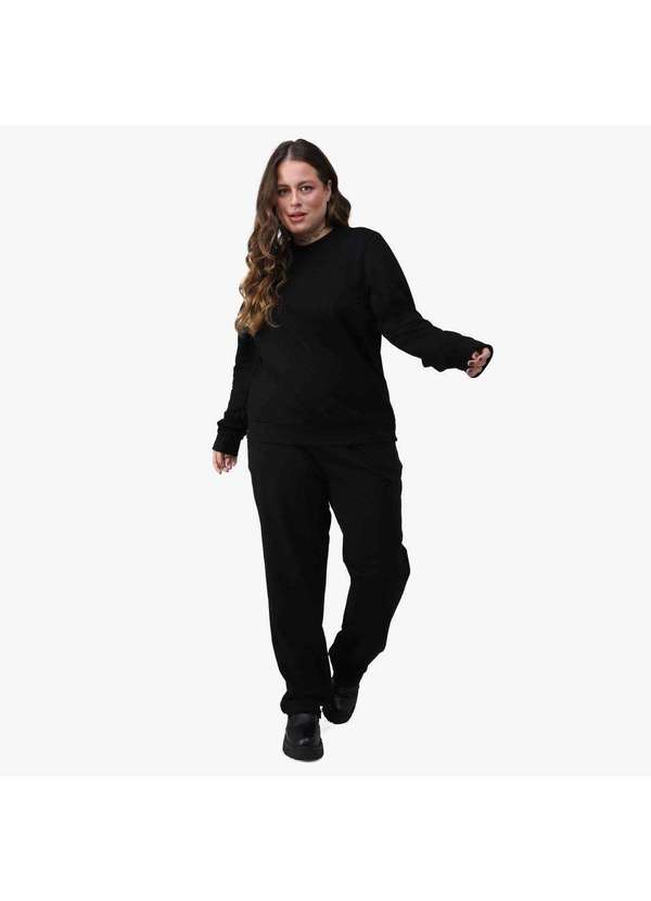 Basicamente - Blusão Tech Impermeável Moletom Flanelado Plus Feminino Preto 2