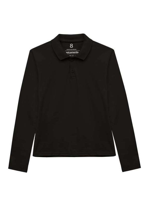 Basicamente - Camisa Polo Manga Longa Menina Preto