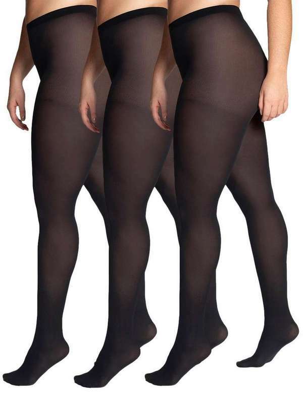 Lupo - Kit com 3 Meias Calças Fio 40 Opaca Plus Size Loba 5837-001 Preto-Pó-De-Arroz