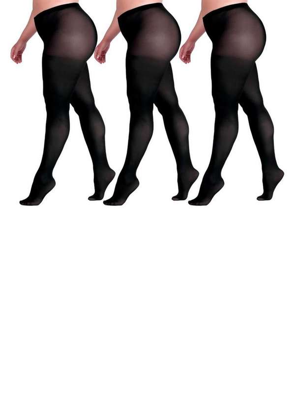 Lupo - Kit com 3 Meias Calças Fio 40 Opaca Plus Size Loba 5837-001 Preto
