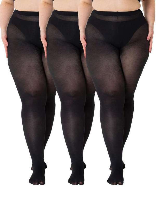 Trifil - Kit com 3 Meias Calças Fio 80 Opaca Trifil 6100 Plus Size Preto